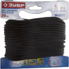 Шнур полиамидный 5мм*20м с сердечником для повышенных нагрузок черный ЗУБР 50311-05-020