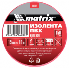 Изолента ПВХ MATRIX красная 15 мм х 10 м х 0,15 мм 88779